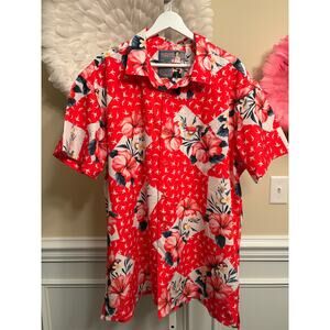 RETRO RIFLE RED FLORAL RAISING AZ SHORT SLEEVE BUTTON DOWN SHIRT SIZE 2XL